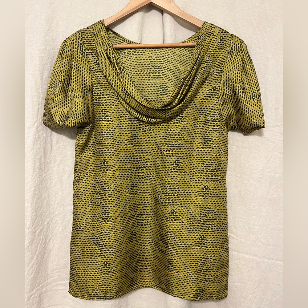 Draped back golden yellow silk top